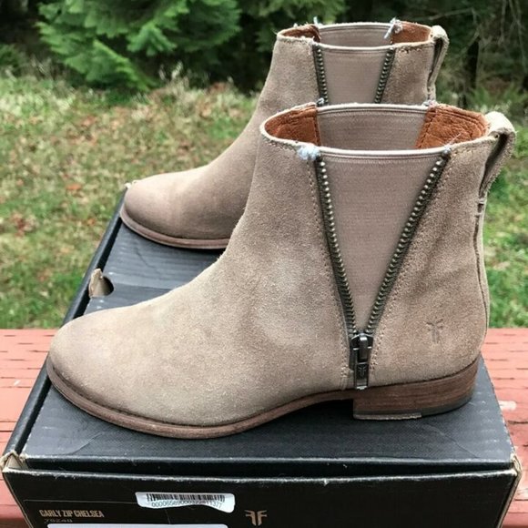Frye Suede Boots Carly Zip Chelsea Taupe Brown Size 36 - Picture 3 of 9